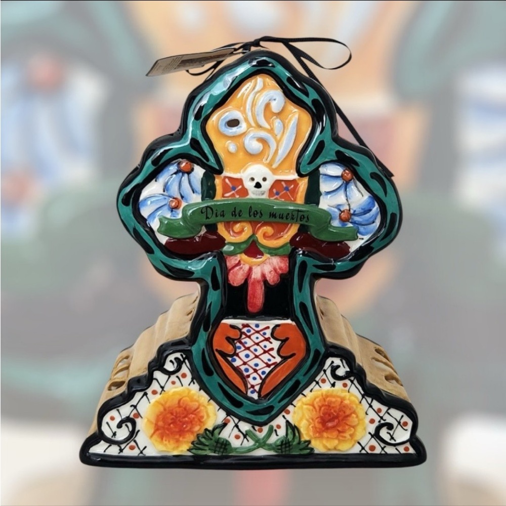 Vibrant Ceramic Day of the Dead Cross